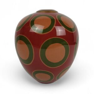 Jill Rosenwald 1970's Retro Mid Century Modern Style Red Gold Edging Vase